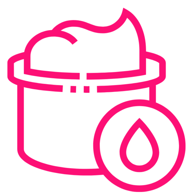 Pink icon of a container with a drop on a white background